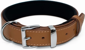 Vegetable-Tanned Leather Dog Collar for Large Dogs - Heavy Duty and Luxury Design Dog Collars (S: 1.2” Wide for 16.5”-19.5” Neck, Brown-Tan)