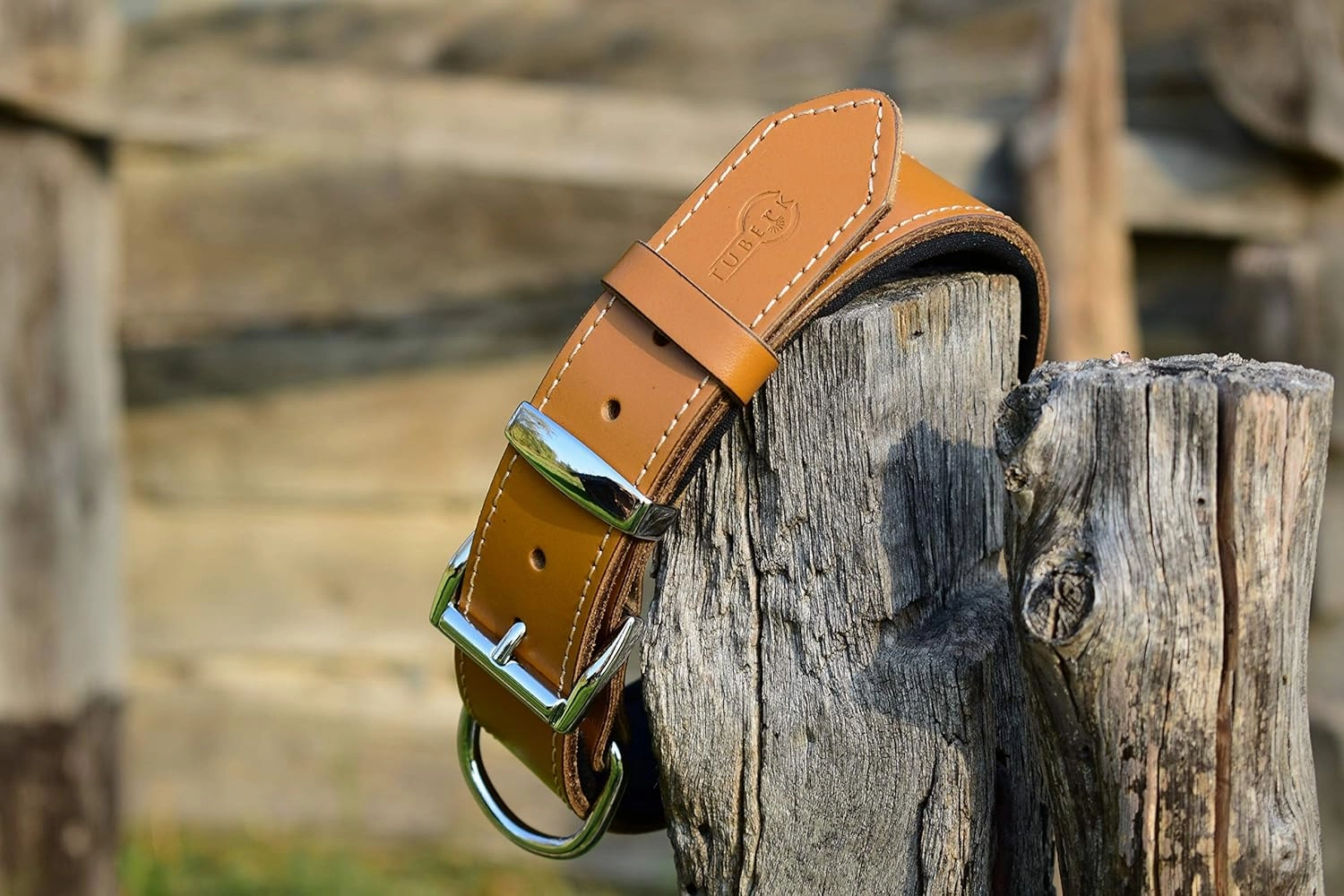 Vegetable-Tanned Leather Dog Collar for Large Dogs - Heavy Duty and Luxury Design Dog Collars (S: 1.2” Wide for 16.5”-19.5” Neck, Brown-Tan)