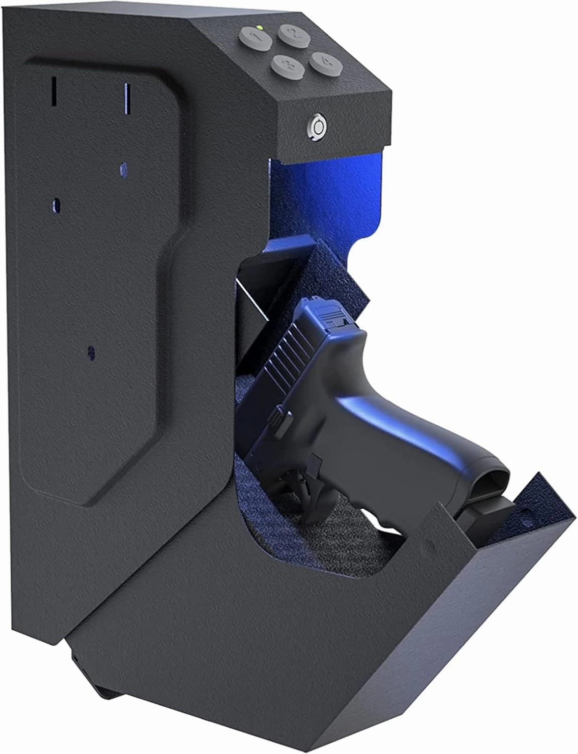 VERPROOF Gun Safe Quick Access Handgun Firearm Safes for Pistols Drop Down Single Gun Safety for Nightstand Wall Mount Bedside Desk Vehicle Bed Personal Safe with Keypad Lock and Key Lock