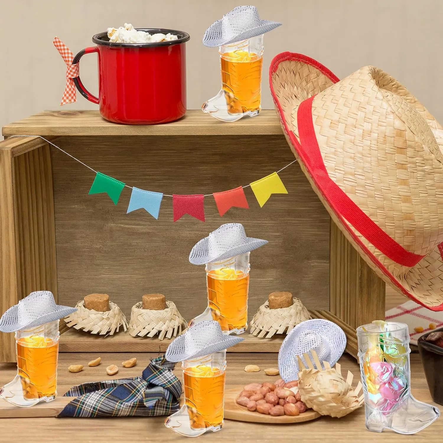 Vesici 20 Pcs 1. 5 oz Silver Mini Cowboy Boot Shot Glasses Mini Cowgirl Hat Tiny Space Cowboy Hat Boot Shot for Dollhouse Decor(Silver)