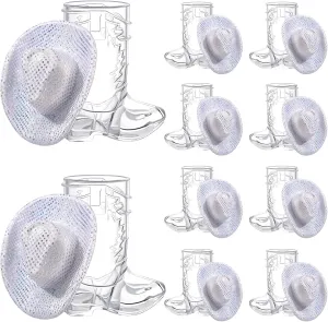 Vesici 20 Pcs 1. 5 oz Silver Mini Cowboy Boot Shot Glasses Mini Cowgirl Hat Tiny Space Cowboy Hat Boot Shot for Dollhouse Decor(Silver)
