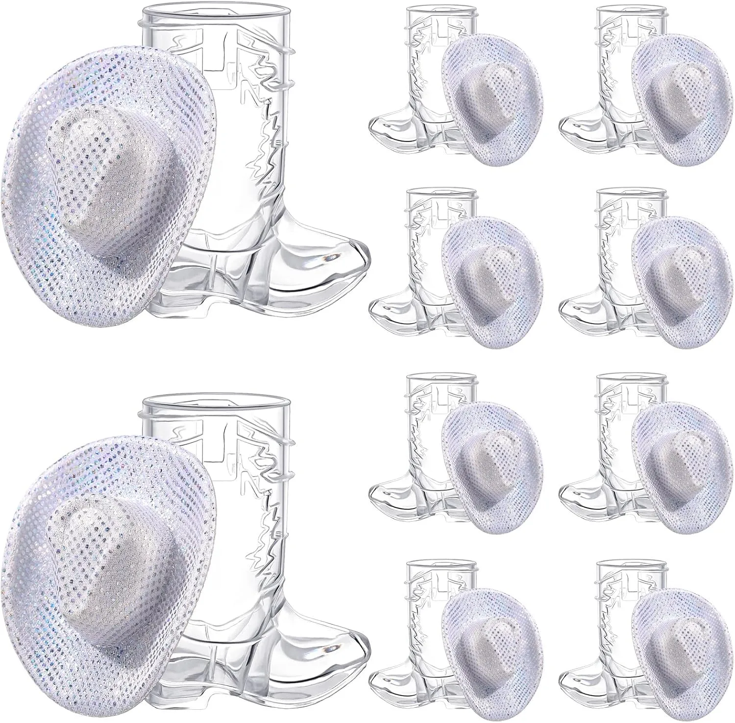 Vesici 20 Pcs 1. 5 oz Silver Mini Cowboy Boot Shot Glasses Mini Cowgirl Hat Tiny Space Cowboy Hat Boot Shot for Dollhouse Decor(Silver)