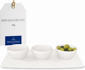Villeroy & Boch Manufacture Rock Blanc Set of 4 Bowls for Dips and Finger Food, Premium Porcelain, Dishwasher Safe, White