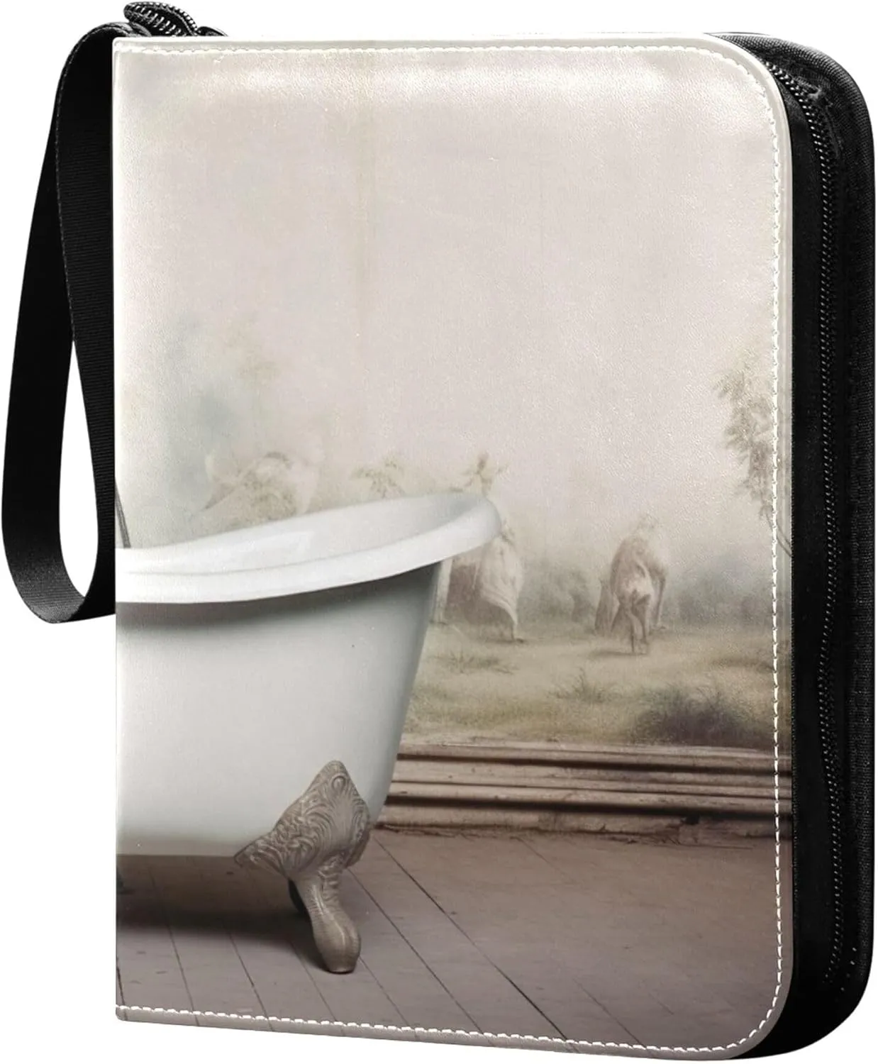 Vintage Bathtub Card Binder 4 Pocket Collectible Trading Card Albums with 50 Sleeves Double Side PU Waterproof 3 Ring for Sports & Game Cards