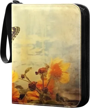 Vintage Butterfly Card Binder 4 Pocket Collectible Trading Card Albums with 50 Sleeves Double Side PU Waterproof 3 Ring for Sports & Game Cards
