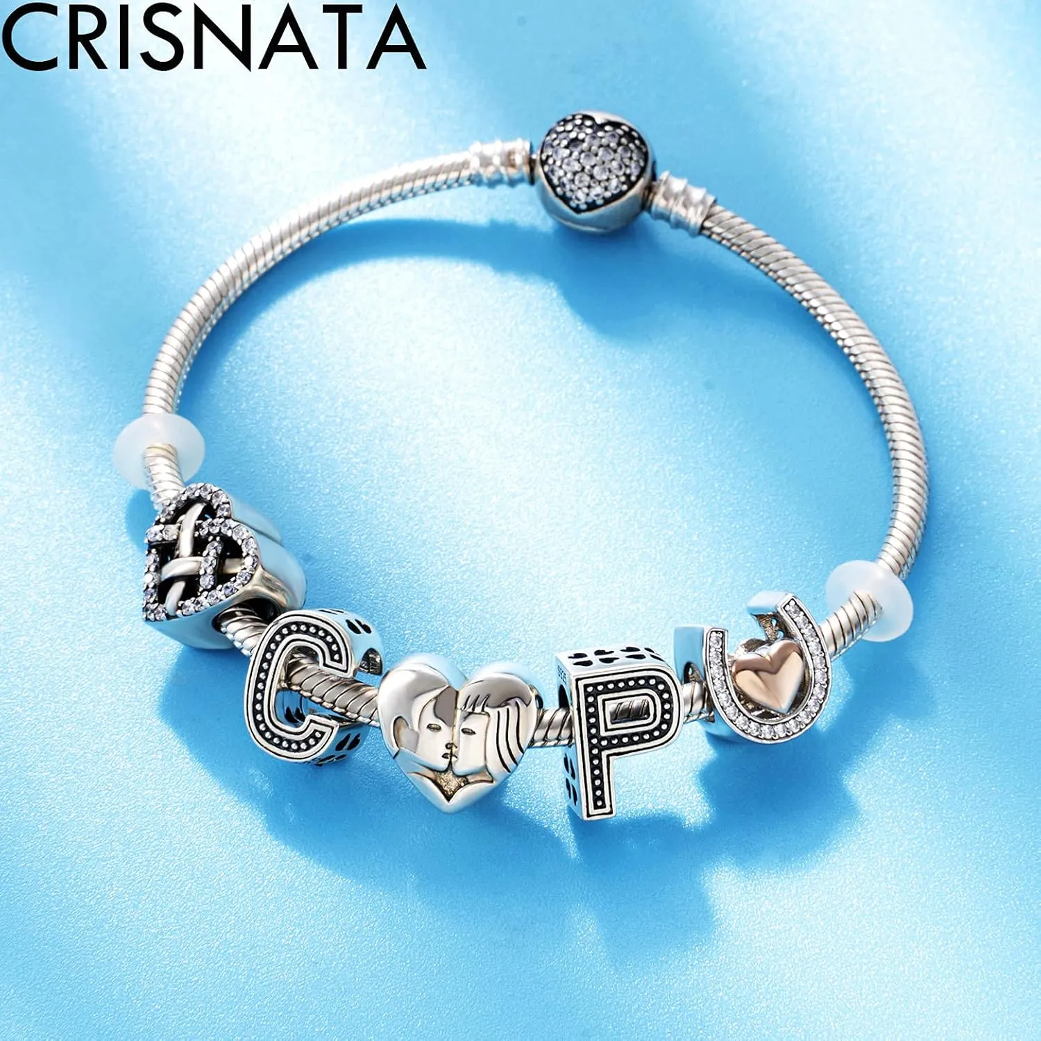 Vintage Initial A-Z Letter Charms, 925 Sterling Silver 26 Alphabet Beads Openwork 4 Leaf Clover, fits European Bracelet Necklace, Idea Gift for Family/Lover/Friends