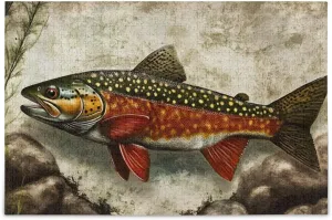 Vintage Trout Fish Jigsaw Puzzle 500 Piece, Educational Intellectual Decompression Puzzle Game Jigsaw Puzzle for Adult Active Thinking Party Entertainment, Family Games
