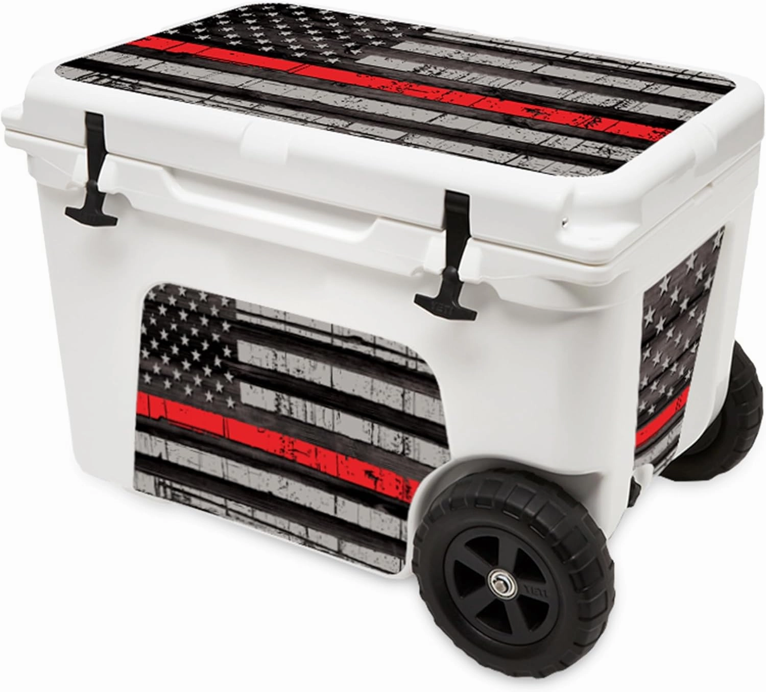 Vinyl Cooler Lid & Insert Kit Compatible with YETI | Easy Peel & Stick Application Cooler Skin Decal Wrap | Durable Pre-Cut Pieces | Made for Outdoor Use - Thin Redline Flag