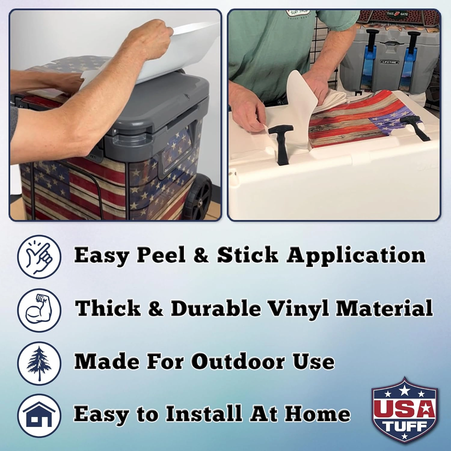 Vinyl Cooler Lid & Insert Kit Compatible with YETI | Easy Peel & Stick Application Cooler Skin Decal Wrap | Durable Pre-Cut Pieces | Made for Outdoor Use - Thin Redline Flag