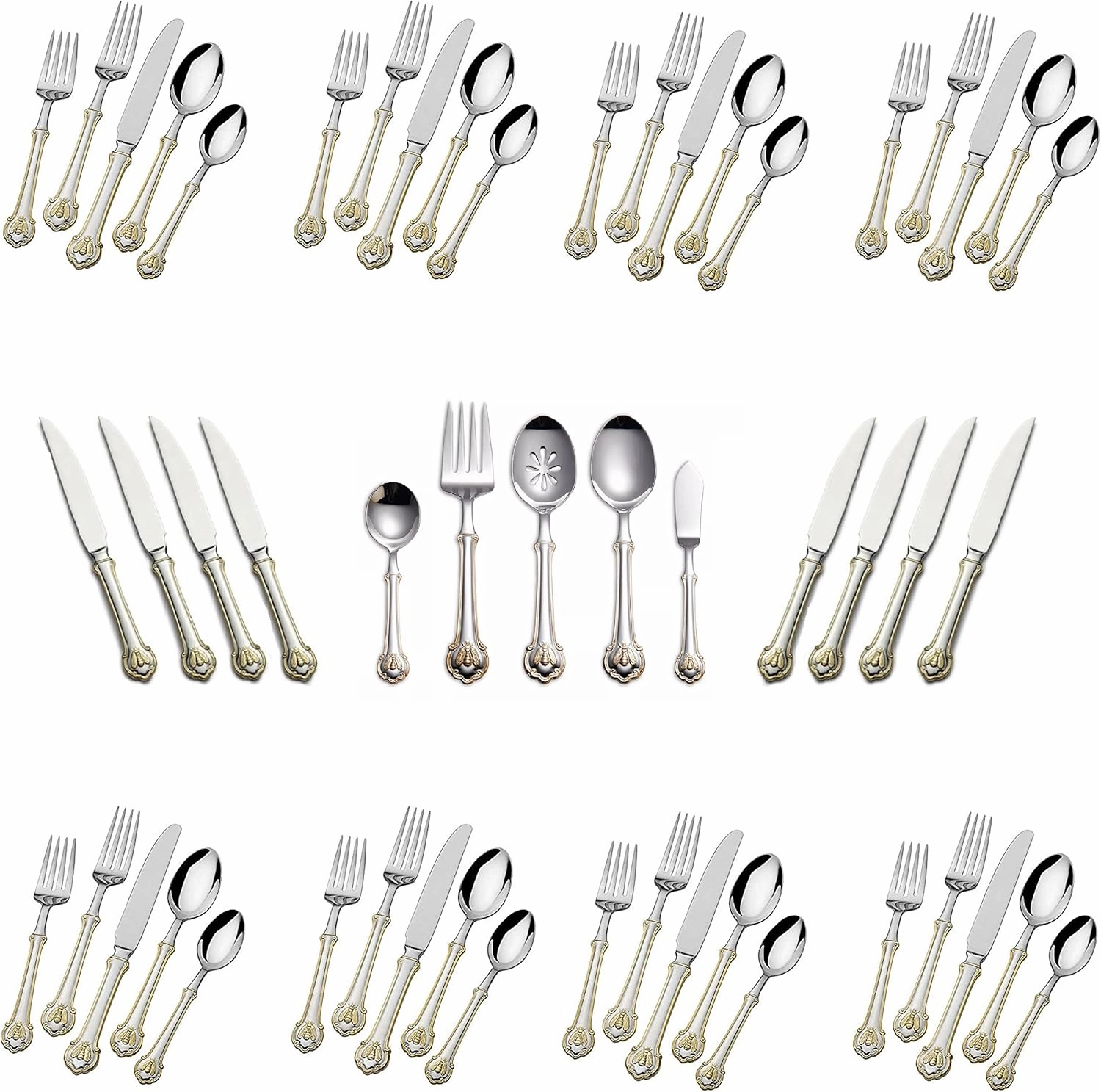 Wallace Napoleon Bee Gold Accent 18/10 Stainless Steel 53pc. Flatware Set