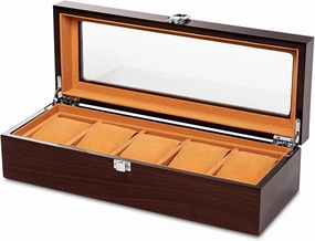 Watch Case for Men Watch Storage, 5 Slot Watch Display Case Mens Watch Box Organizer, Watch Holder Organizer with Glass Lid