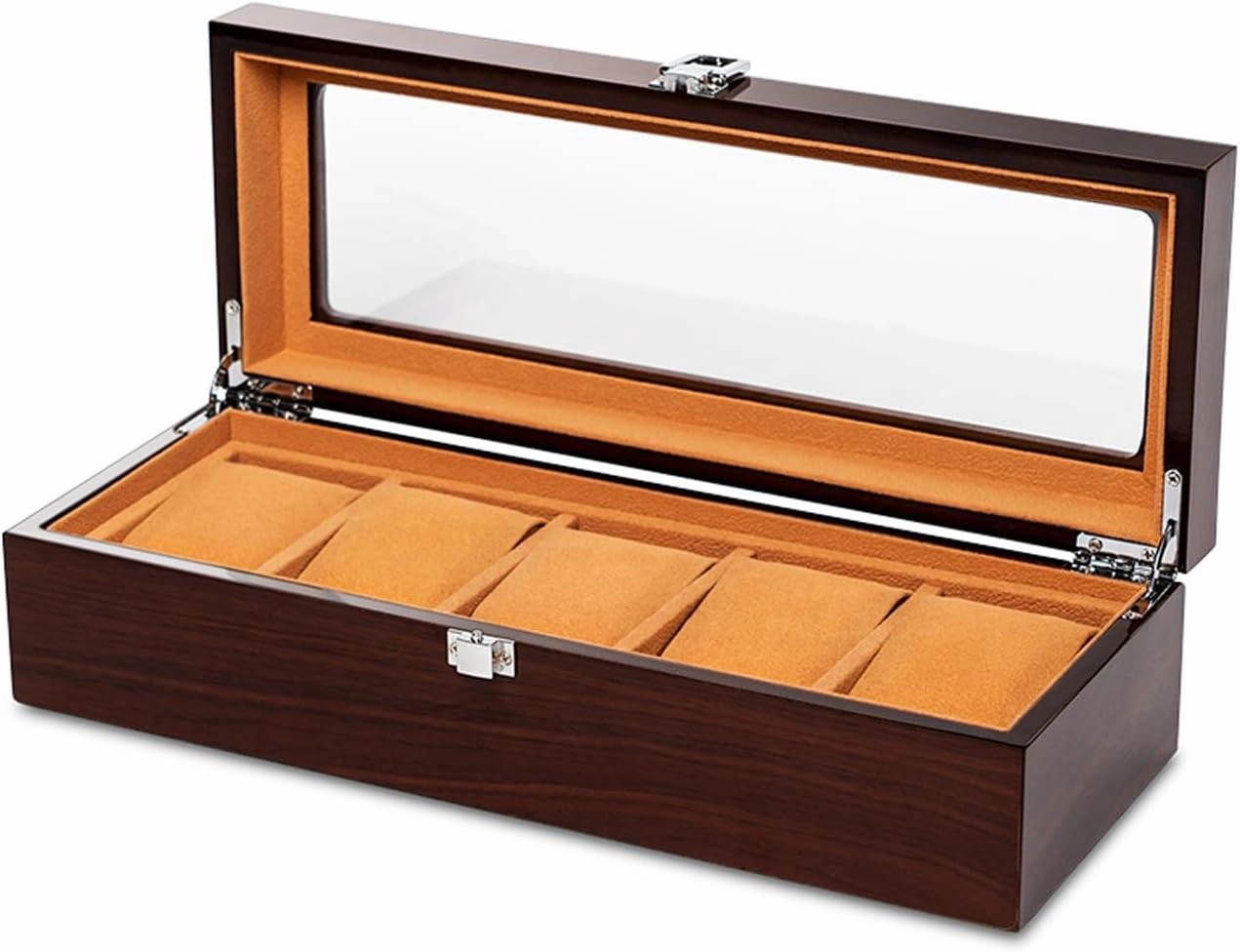 Watch Case for Men Watch Storage, 5 Slot Watch Display Case Mens Watch Box Organizer, Watch Holder Organizer with Glass Lid