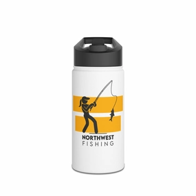 Water Bottle - Warning Woman Fishing H2O Stay Hydrated Reel Gals Design