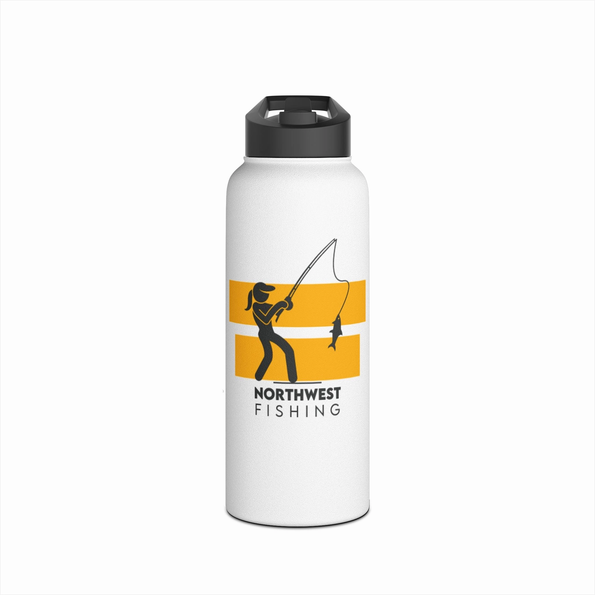 Water Bottle - Warning Woman Fishing H2O Stay Hydrated Reel Gals Design
