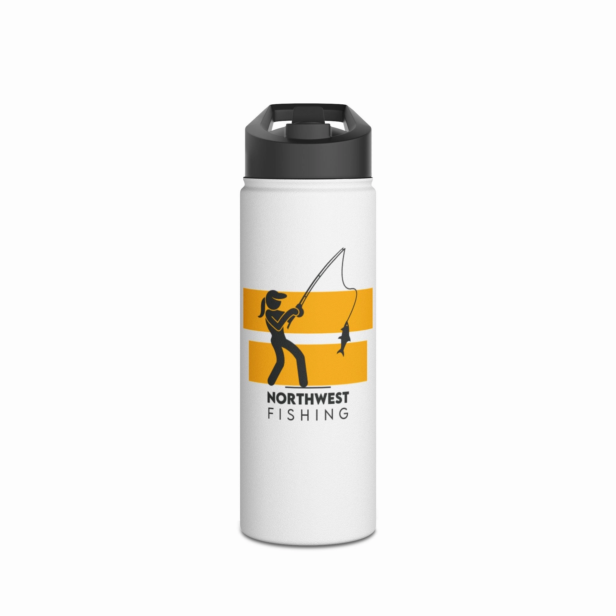 Water Bottle - Warning Woman Fishing H2O Stay Hydrated Reel Gals Design