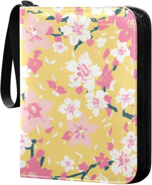 Watercolor Camellias Floral Card Binder 4 Pocket Trading Card Album Fits 400 Sports/Game Cards, PU Cover 3 Ring Card Collection with 50 Removable Sleeves