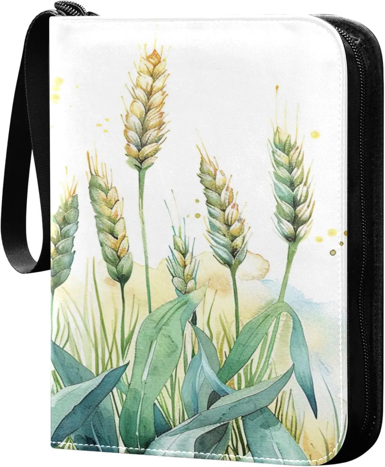Watercolor Wheat Field Card Binder 4 Pocket Collectible Trading Card Albums with 50 Sleeves Double Side PU Waterproof 3 Ring for Sports & Game Cards