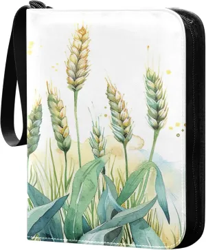 Watercolor Wheat Field Card Binder 4 Pocket Collectible Trading Card Albums with 50 Sleeves Double Side PU Waterproof 3 Ring for Sports & Game Cards