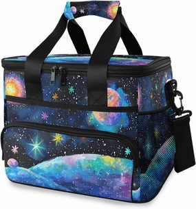 Watercolor Planet Galaxy Cooler Bag Insulated Cooler Soft Sided Cooler 24 Can Portable Picnic Bag Large Leakproof Lunch Bag Box for Beach Grocery Camping Travel Car Men Women