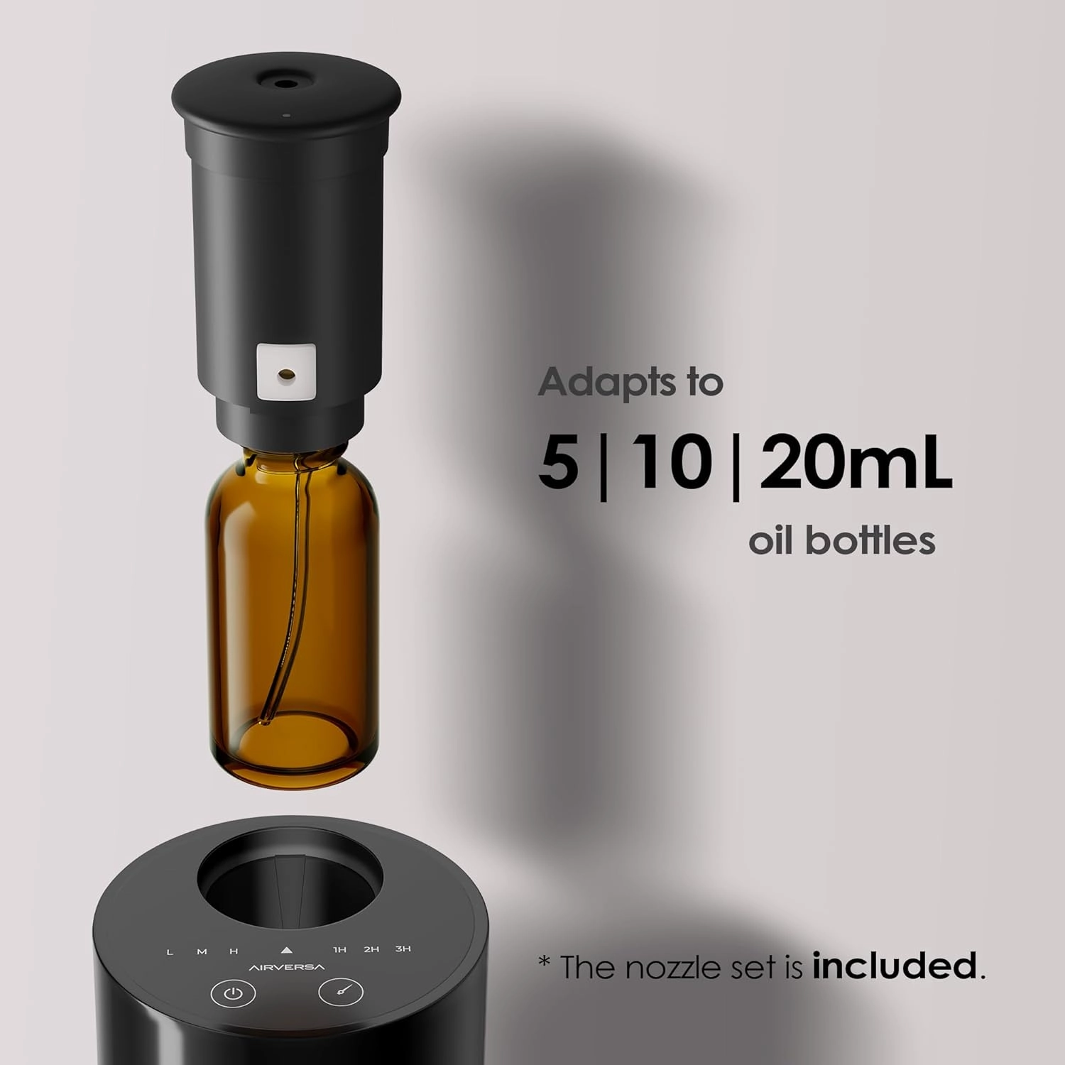Waterless Diffuser for Essential Oil, Battery Operated Nebulizer, 0.7 Fl.Oz./ 20mL Capacity, Mini Scent Air Machine, 3 Countdown Timers & 3 Mist Levels for Home, Room, Car, Office - AN6 Black
