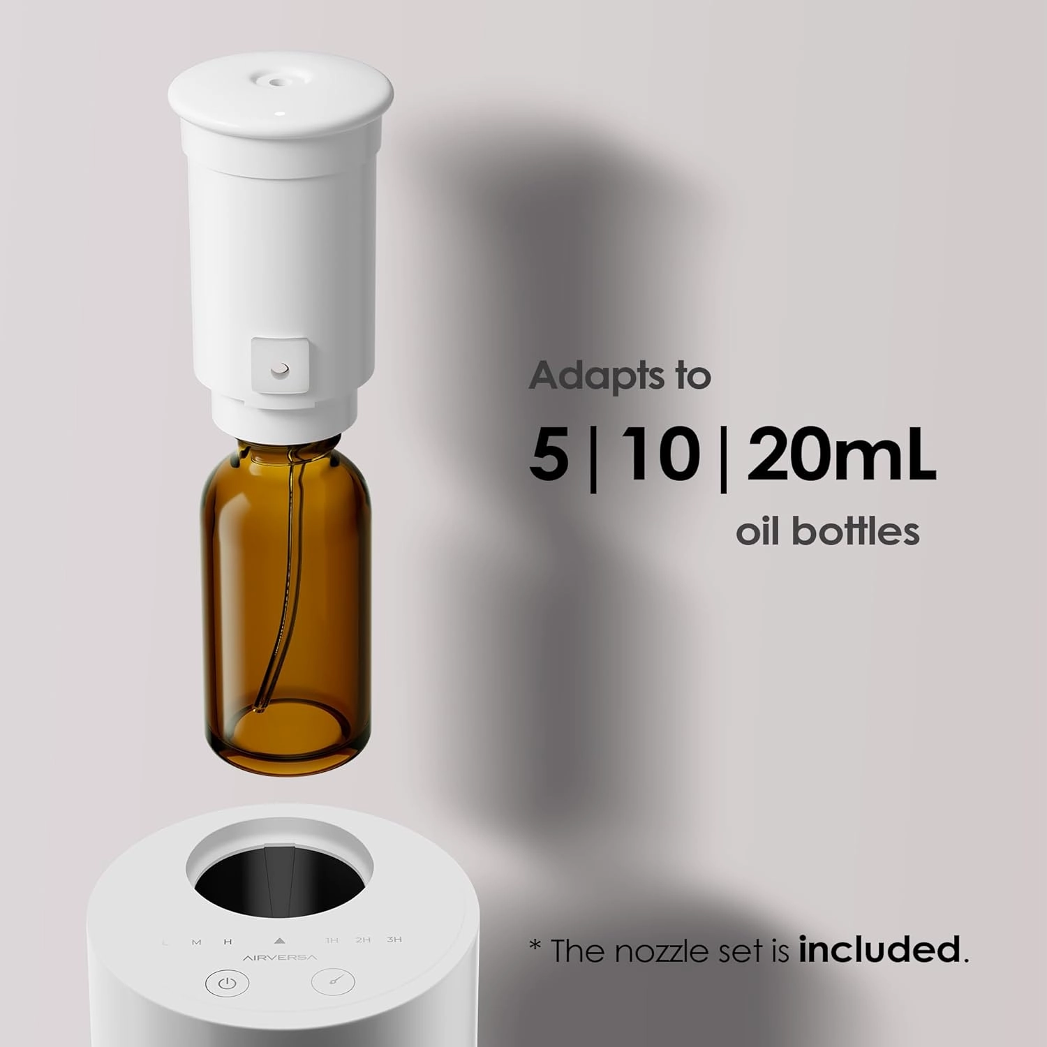 Waterless Diffuser for Essential Oil, Battery Operated Nebulizer, 0.7 Fl.Oz./ 20mL Capacity, Mini Scent Air Machine, 3 Countdown Timers & 3 Mist Levels for Home, Room, Car, Office - AN6 White