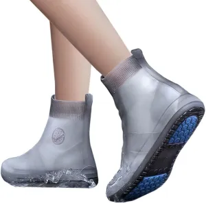 Waterproof Silicone Shoe Cover High Top Rain Boots Cover Non-slip Shoes Protector Outdoor Reusable Thickened Footwear Wear-resistant (Black,M 34-36)