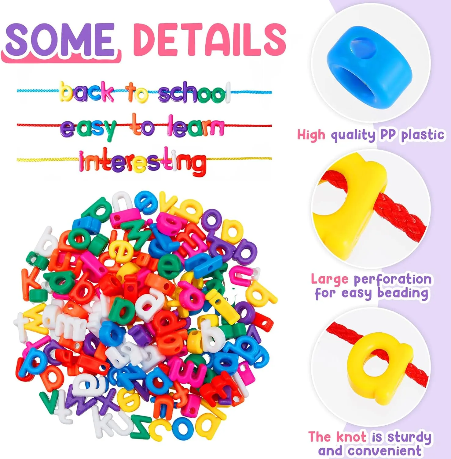 Wesiti 408 Pcs Lacing Letters Alphabet Learning Toys Toddler ABC Alphabet Beads Lacing Fine Motor Skills Toys for Preschool Games Homeschool Supplies Early Spelling(Lowercase Letters)