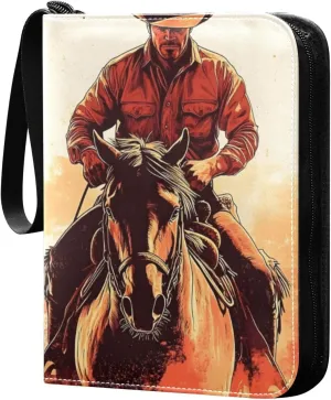 Western Cowboy Card Binder 4 Pocket Trading Card Album Fits 400 Sports/Game Cards, PU Cover 3 Ring Card Collection with 50 Removable Sleeves