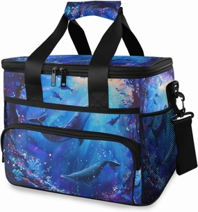 Whale Galaxy Blue Ocean Cooler Bag Insulated Cooler Soft Sided Cooler 24 Can Portable Picnic Bag Large Leakproof Lunch Bag Box for Beach Grocery Camping Travel Car Men Women