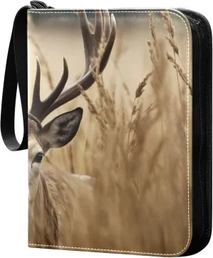 Wheat Field Deer Card Binder 4 Pocket Collectible Trading Card Albums with 50 Sleeves Double Side PU Waterproof 3 Ring for Sports & Game Cards