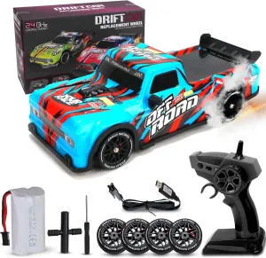 WILD & WITTY RC Drift Car 2.4 GHz with Wireless Remote Control, Turbo Drift Tires, High & Low-Speed Modes, Rechargeable Battery, Forward-Backward Motion, Replacement Wheels, Scale 1/16 (Blue)