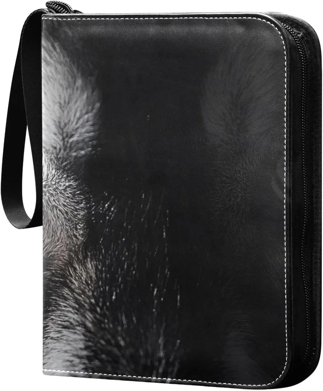 Wild Wolf Portrait Card Binder 4 Pocket Trading Card Album Fits 400 Sports/Game Cards, PU Cover 3 Ring Card Collection with 50 Removable Sleeves