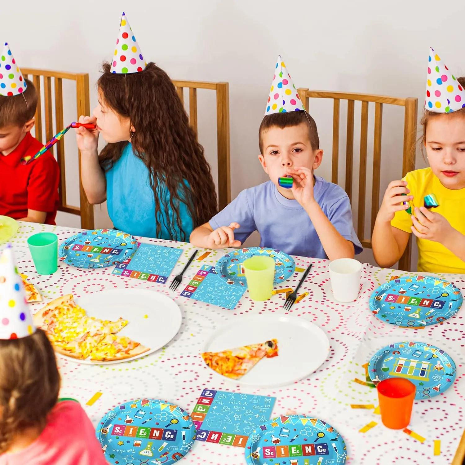 Wiooffen 96 Pcs Science Party Plates Napkins Tableware Set Mad scientist Supplies Disposable Dinnerware Little Scientist Decoration Favors for Kids, 24 Guests