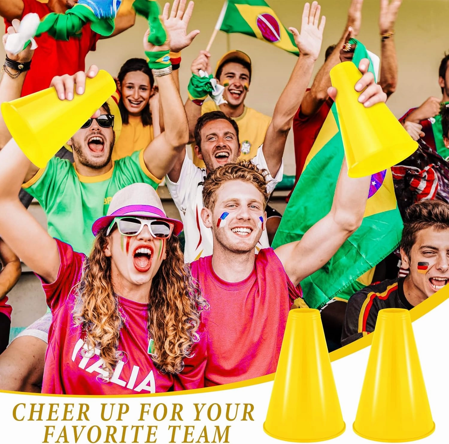 Woanger 12 Pieces Cheer Megaphone for Party Favors Sports Cheers Party Noisemaker DIY Plastic Megaphone for Sports Match Game Outdoor Activities(Yellow)