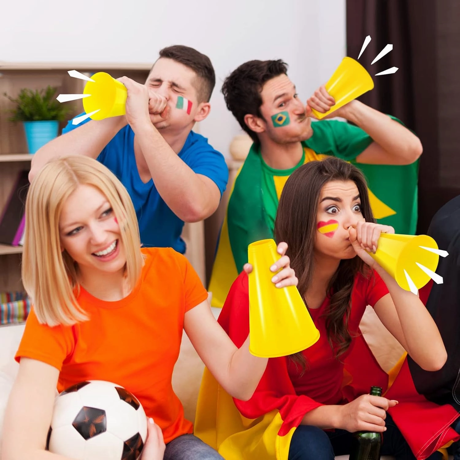 Woanger 12 Pieces Cheer Megaphone for Party Favors Sports Cheers Party Noisemaker DIY Plastic Megaphone for Sports Match Game Outdoor Activities(Yellow)