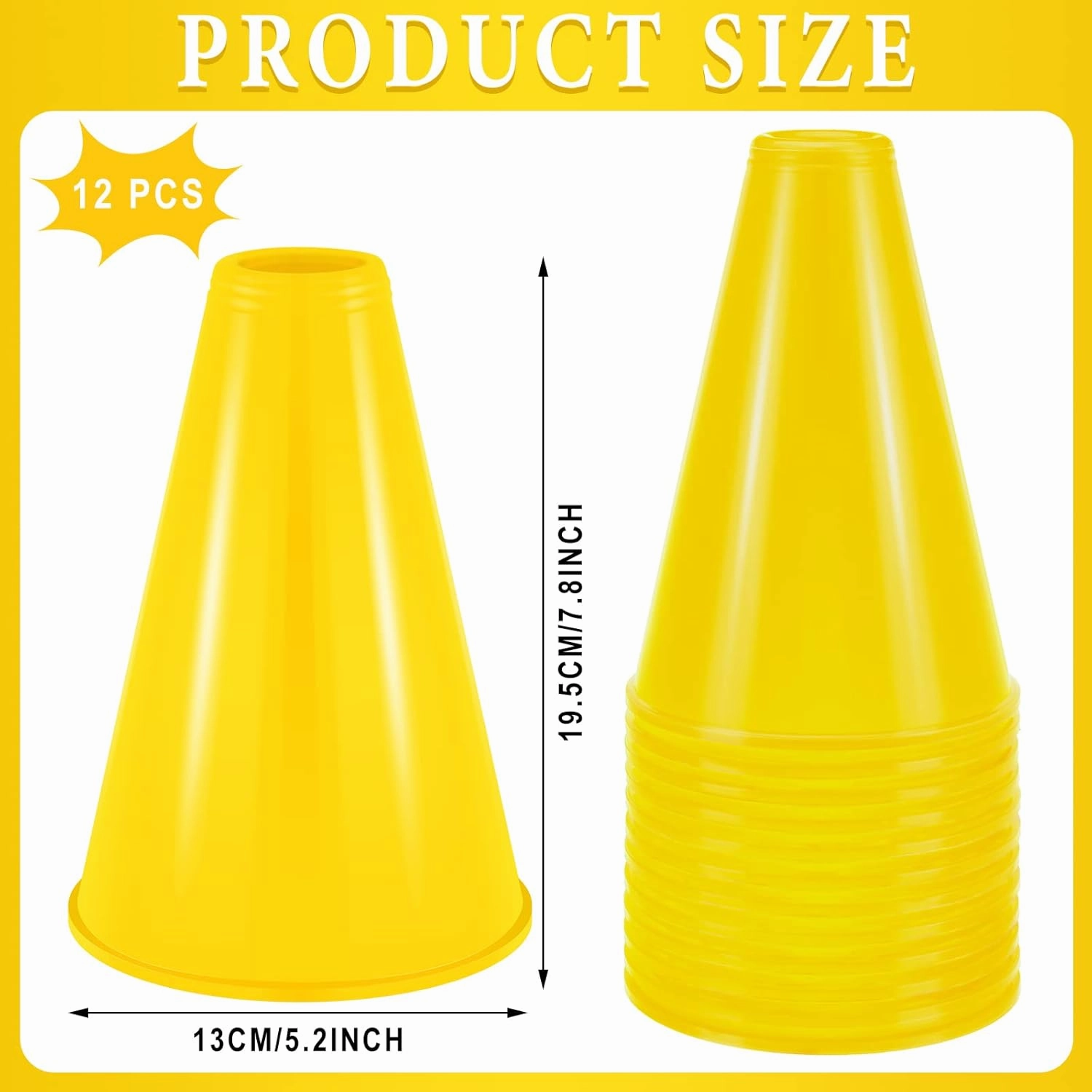 Woanger 12 Pieces Cheer Megaphone for Party Favors Sports Cheers Party Noisemaker DIY Plastic Megaphone for Sports Match Game Outdoor Activities(Yellow)