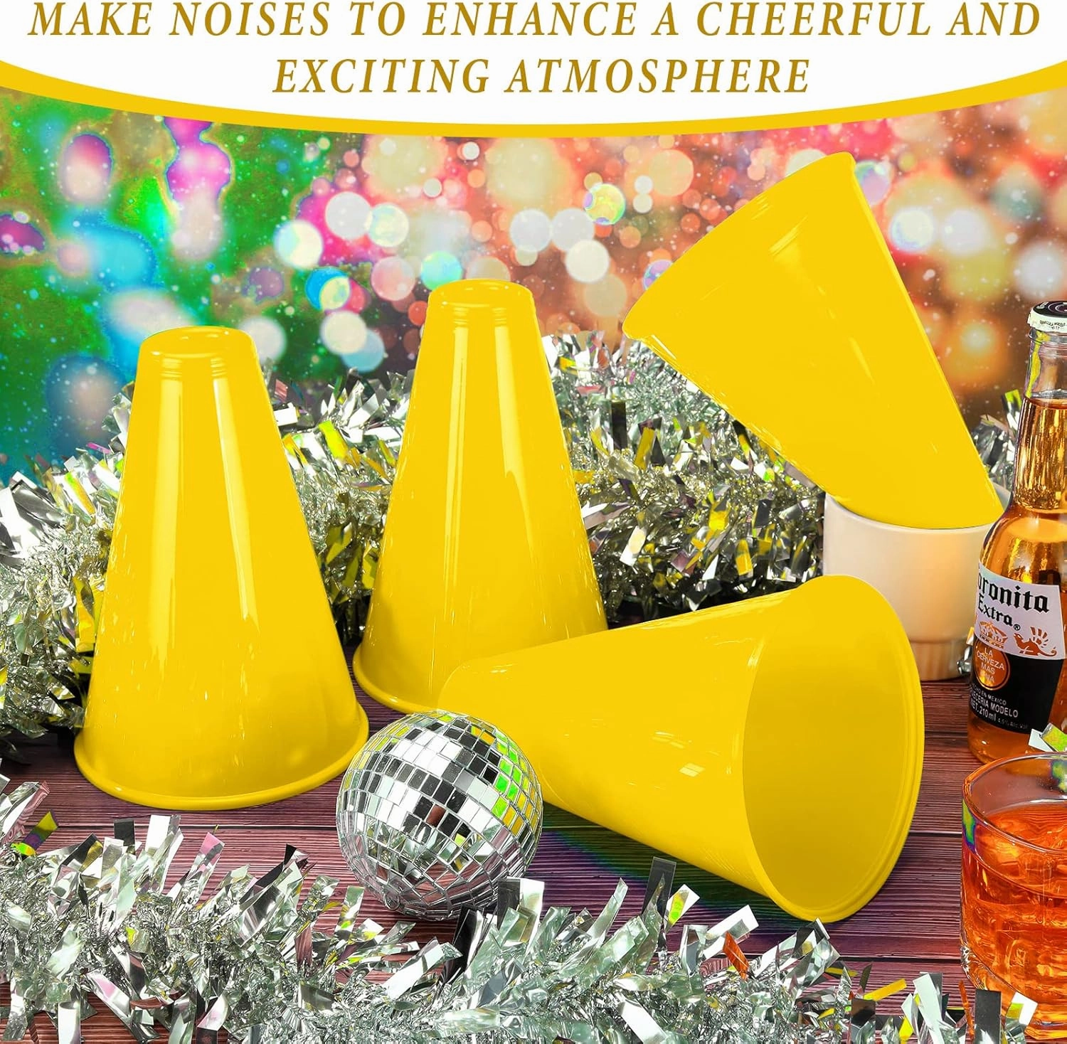 Woanger 12 Pieces Cheer Megaphone for Party Favors Sports Cheers Party Noisemaker DIY Plastic Megaphone for Sports Match Game Outdoor Activities(Yellow)