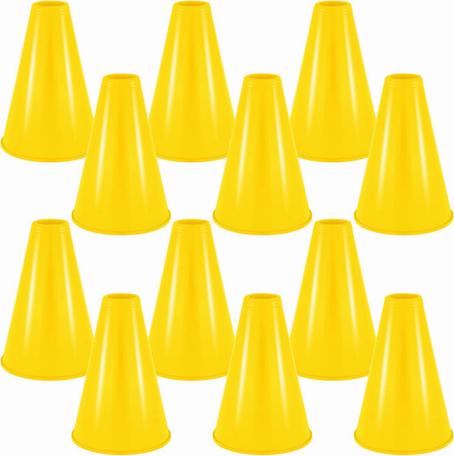 Woanger 12 Pieces Cheer Megaphone for Party Favors Sports Cheers Party Noisemaker DIY Plastic Megaphone for Sports Match Game Outdoor Activities(Yellow)