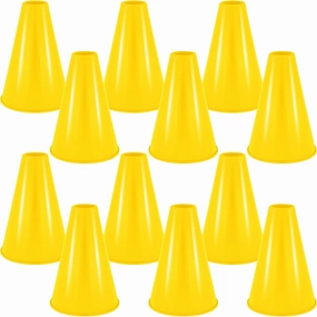 Woanger 12 Pieces Cheer Megaphone for Party Favors Sports Cheers Party Noisemaker DIY Plastic Megaphone for Sports Match Game Outdoor Activities(Yellow)