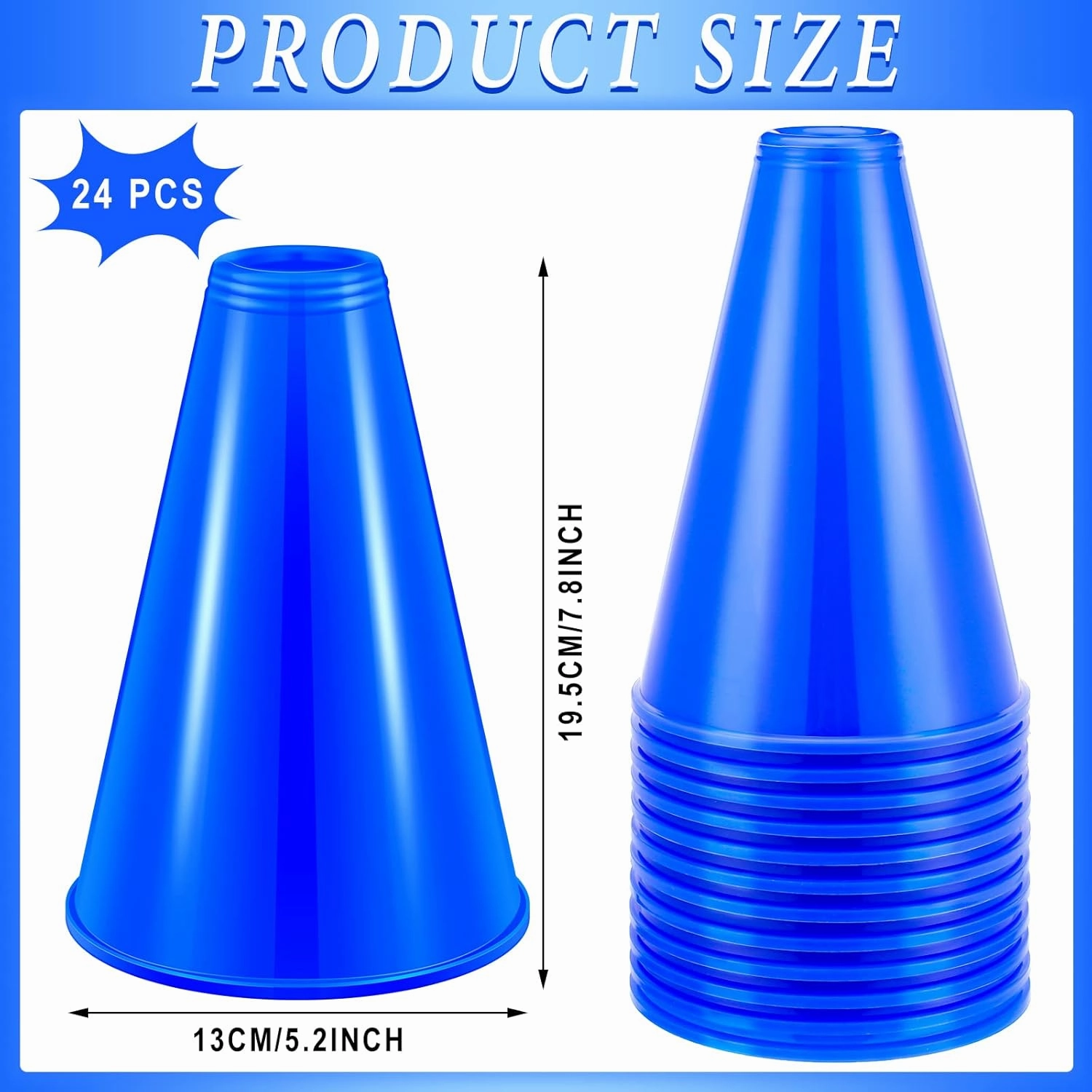 Woanger 24 Pieces Cheer Megaphone for Party Favors Sports Cheers Party Noisemaker Toys Plastic Megaphone for Party Sports Match Game Outdoor Activities (Blue)