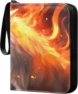 Wolfs with Fire Card Binder 4 Pocket Collectible Trading Card Albums with 50 Sleeves Double Side PU Waterproof 3 Ring for Sports & Game Cards