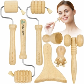 Wood Therapy Facial Massage Tools (7 Piece Set), Gua Sha Wooden Face Massager Kit for Face Lifting, Lymphatic Drainage, Skin Care & Anti-Aging