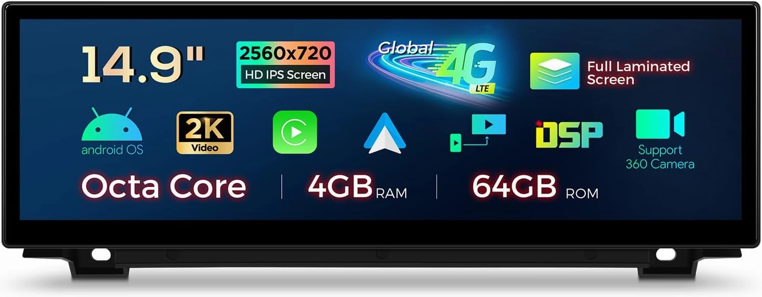 XTRONS 14.9 Inch Android 14 Car Stereo for BMW F10/F11 (2011-2012) CIC System, 2K IPS Touch Screen 4 64GB Global 4G Car Radio GPS Navigation Support Wireless Car Play Android Auto