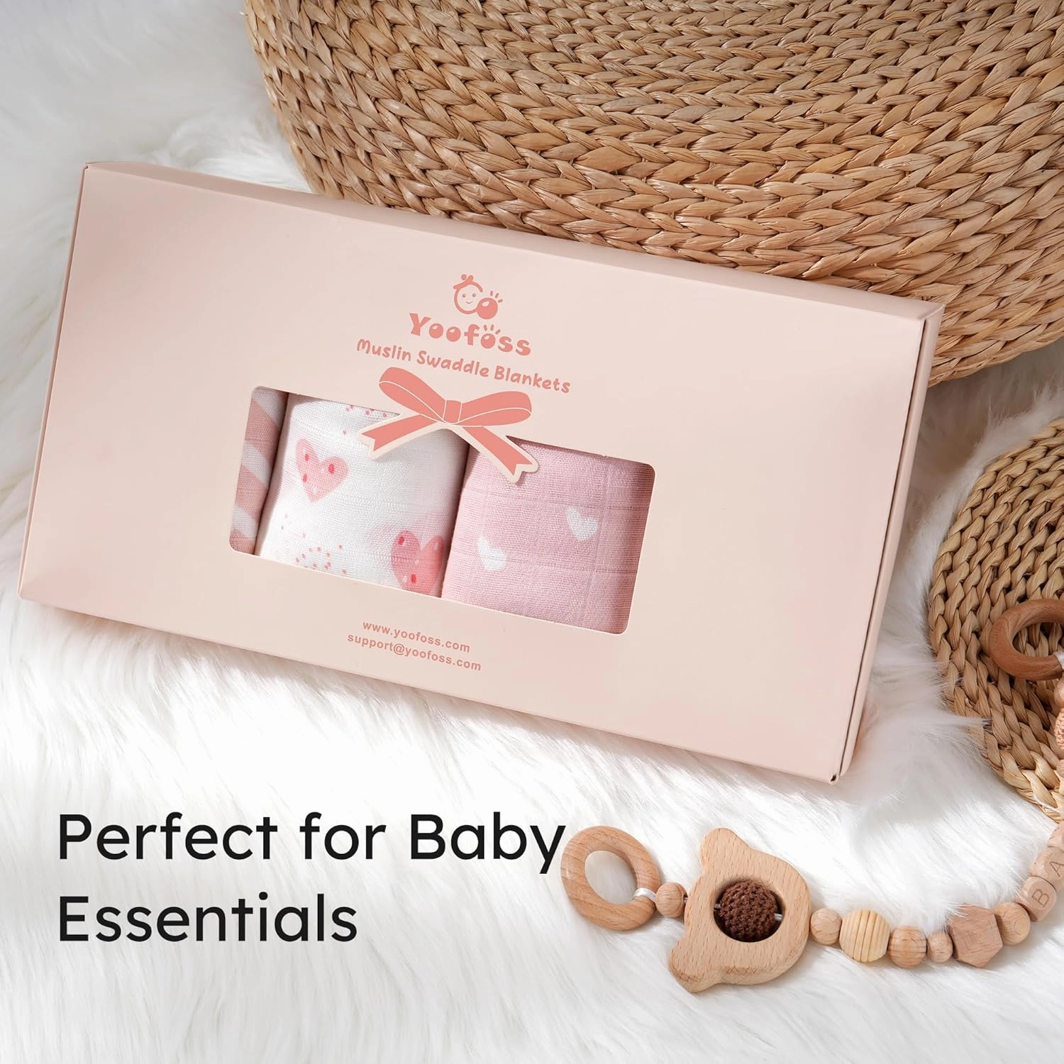 Yoofoss Muslin Swaddle Blankets, 4-Pack Receiving Blankets for Baby Boys and Girls, 47 x 47 Inches Baby Blanket Neutral Swaddle Wrap 70% Rayon from Bamboo and 30% Cotton