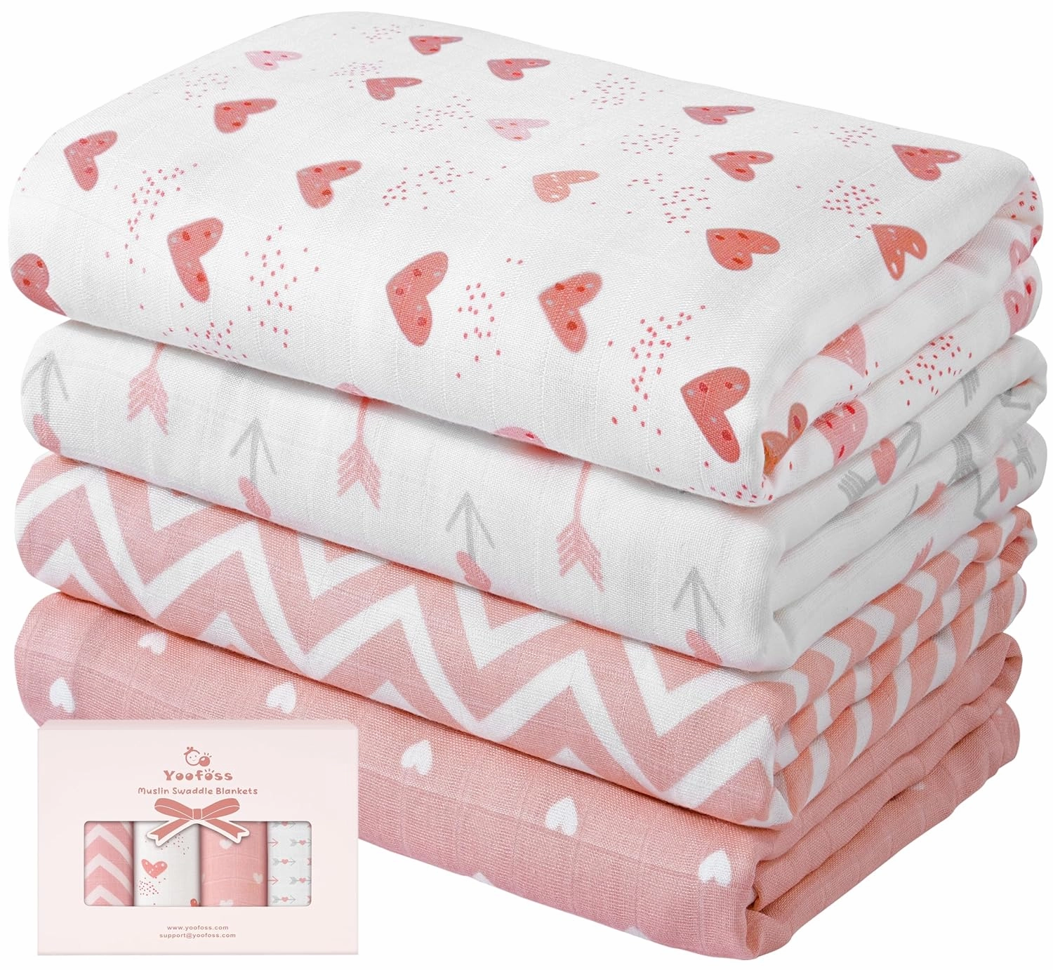 Yoofoss Muslin Swaddle Blankets, 4-Pack Receiving Blankets for Baby Boys and Girls, 47 x 47 Inches Baby Blanket Neutral Swaddle Wrap 70% Rayon from Bamboo and 30% Cotton