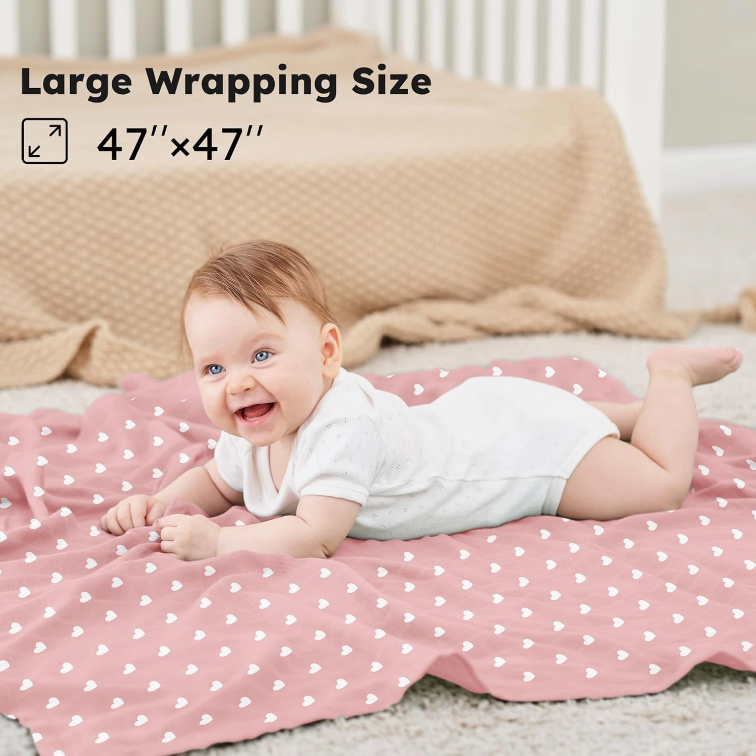 Yoofoss Muslin Swaddle Blankets, 4-Pack Receiving Blankets for Baby Boys and Girls, 47 x 47 Inches Baby Blanket Neutral Swaddle Wrap 70% Rayon from Bamboo and 30% Cotton
