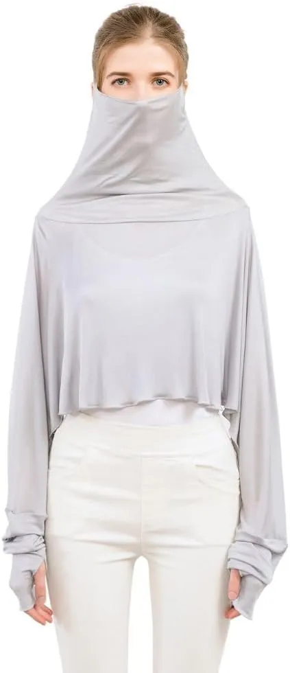 ZEEREE Mulberry Silk UV Protection Driving Shirts Face Cover Scarves with Arm Sleeve Wrap Shawls Sunscreen Beach Coverup