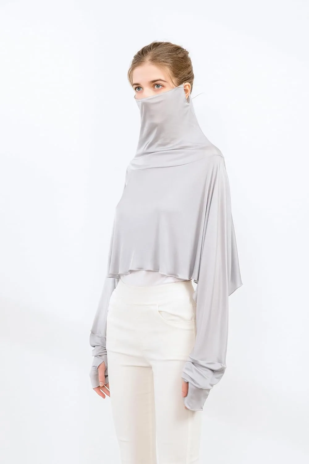ZEEREE Mulberry Silk UV Protection Driving Shirts Face Cover Scarves with Arm Sleeve Wrap Shawls Sunscreen Beach Coverup