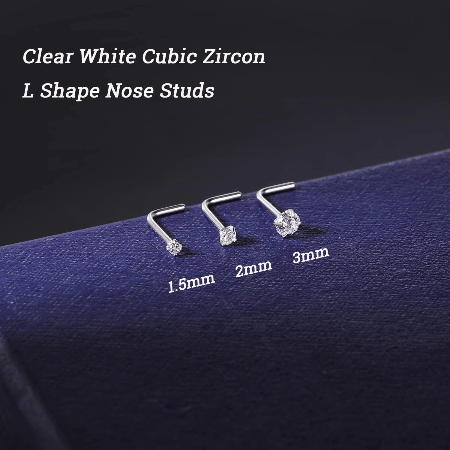 ZS 18K Real Gold 20G Nose Rings for Women Men, 1.5mm 2mm 3mm CZ Simulated Diamond, Solid 7mm Nose Stud Pin Piercing, Non-Irritating Skin Body Jewelry