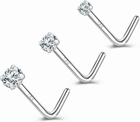 ZS 18K Real Gold 20G Nose Rings for Women Men, 1.5mm 2mm 3mm CZ Simulated Diamond, Solid 7mm Nose Stud Pin Piercing, Non-Irritating Skin Body Jewelry